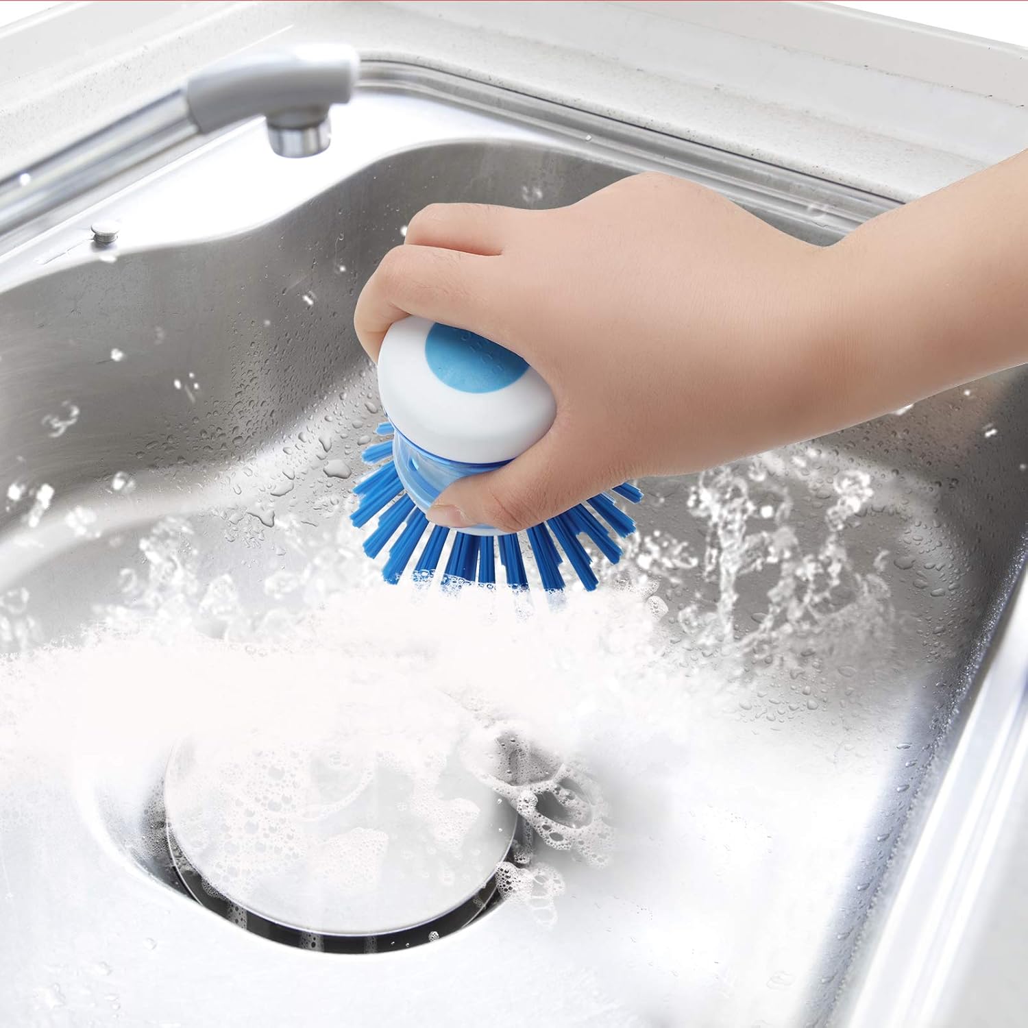 Dish Brush with Soap Dispenser, Stiff Bristles Dish Scrubber for Pots - Image 2